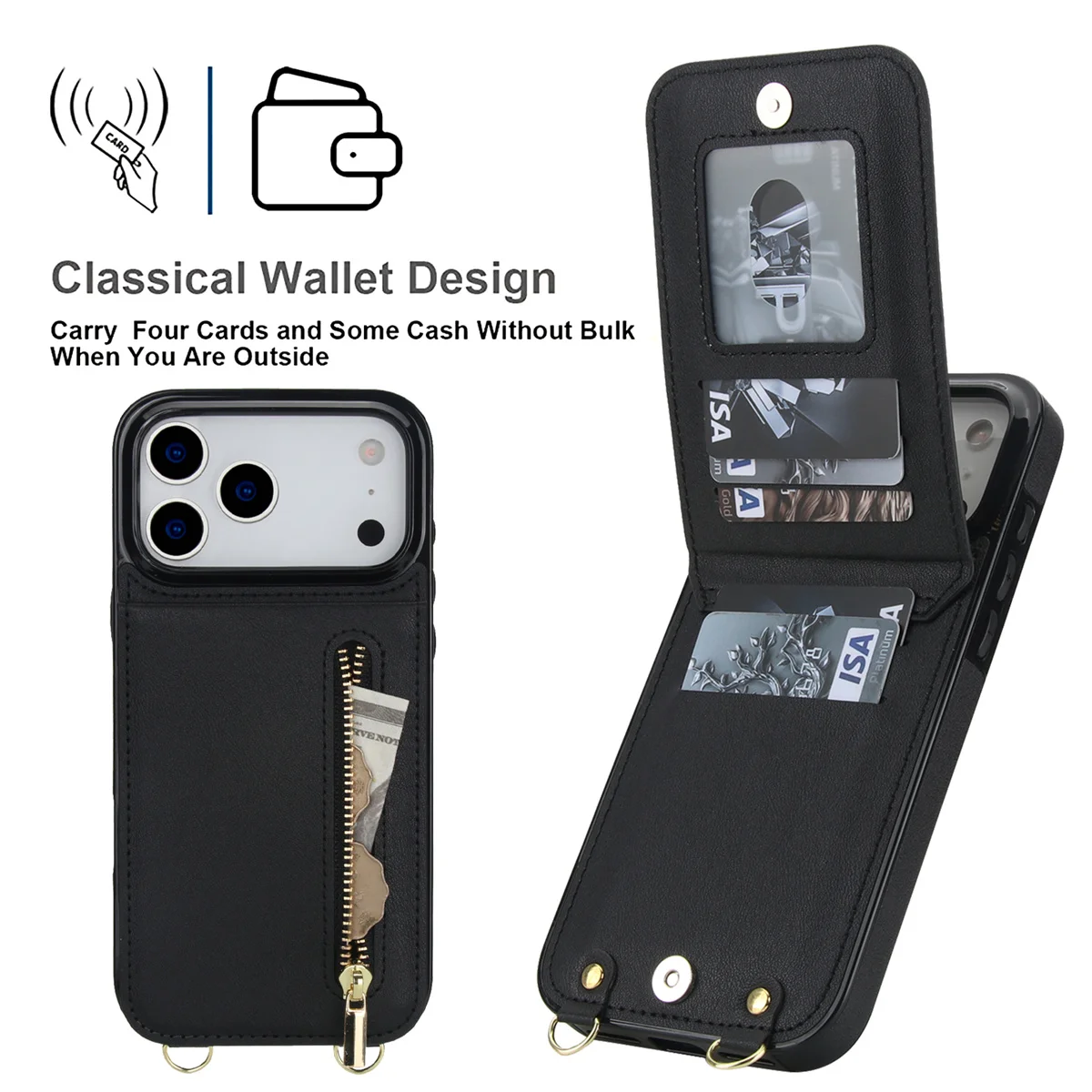 เคสโทรศัพท์หนังแบบสะพายข้าง มี - Leather Wallet Card Holder Phone Cover บทวิจารณ์และราคา